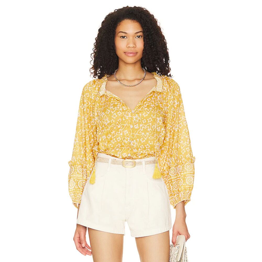 REVOLVE X Cleobella | Lyra Organic Cotton Blouse Abstract Golden Yellow, Small